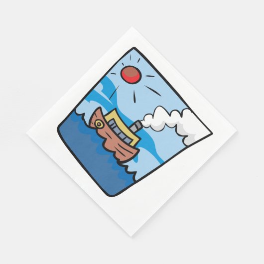 Cartoon stoomschip op Ocean Waves Nautical Art Servet (Hoek)