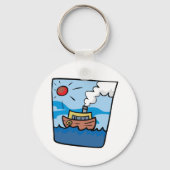 Cartoon stoomschip op Ocean Waves Nautical Art Sleutelhanger (Achterkant)