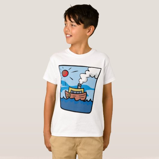 Cartoon stoomschip op Ocean Waves Nautical Art T-shirt (Voorkant volledig)