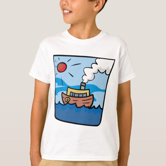 Cartoon stoomschip op Ocean Waves Nautical Art T-shirt (Voorkant)