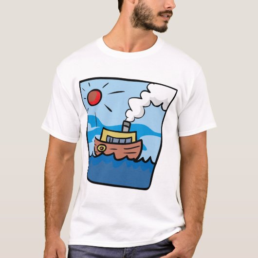 Cartoon stoomschip op Ocean Waves Nautical Art T-shirt (Voorkant)