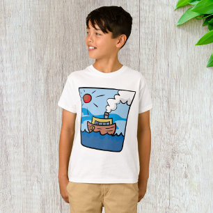 Cartoon stoomschip op Ocean Waves Nautical Art T-shirt