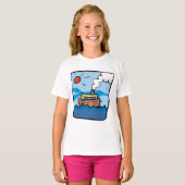Cartoon stoomschip op Ocean Waves Nautical Art T-shirt (Voorkant volledig)