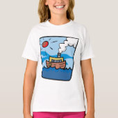 Cartoon stoomschip op Ocean Waves Nautical Art T-shirt (Voorkant)