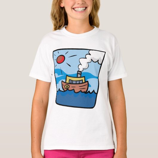 Cartoon stoomschip op Ocean Waves Nautical Art T-shirt (Voorkant)