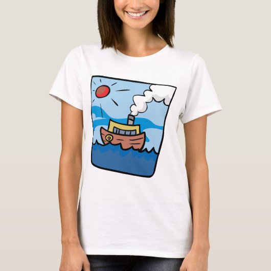 Cartoon stoomschip op Ocean Waves Nautical Art T-shirt (Voorkant)