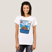Cartoon stoomschip op Ocean Waves Nautical Art T-shirt (Voorkant volledig)