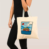 Cartoon stoomschip op Ocean Waves Nautical Art Tote Bag