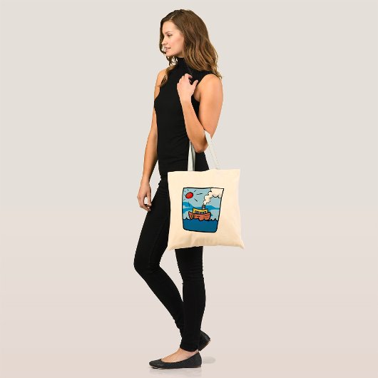 Cartoon stoomschip op Ocean Waves Nautical Art Tote Bag