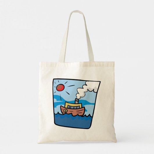 Cartoon stoomschip op Ocean Waves Nautical Art Tote Bag (Achterkant)