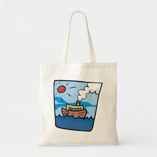 Cartoon stoomschip op Ocean Waves Nautical Art Tote Bag (Voorkant)