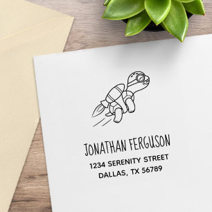 Cartoon straaljager schildpad adres rubberstempel