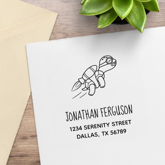 Cartoon straaljager schildpad adres rubberstempel