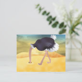 Cartoon struisvogels met kop in zand briefkaart (Staand voorkant)