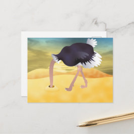 Cartoon struisvogels met kop in zand briefkaart