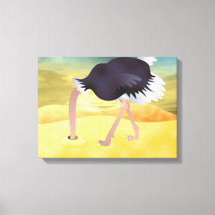 Cartoon struisvogels met kop in zand canvas afdruk
