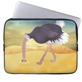 Cartoon struisvogels met kop in zand laptop sleeve