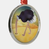 Cartoon struisvogels met kop in zand metalen ornament (Rechts)