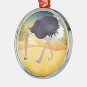 Cartoon struisvogels met kop in zand metalen ornament (Links)