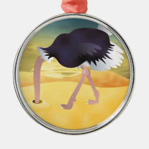 Cartoon struisvogels met kop in zand metalen ornament
