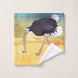 Cartoon struisvogels met kop in zand washandje