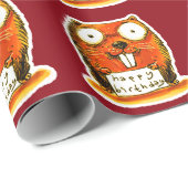 cartoon style beaver houdt blije verjaardagsberich cadeaupapier (Rol Hoek)