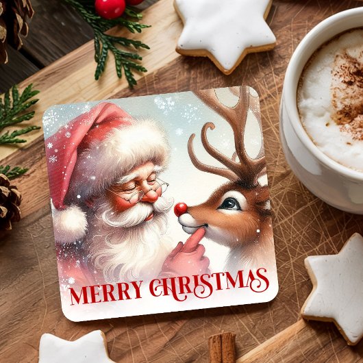 Cartoon Style Cute Santa and Rudolph Paper Coaster Kartonnen Onderzetters