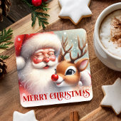 Cartoon Style Cute Santa and Rudolph Paper Coaster Kartonnen Onderzetters