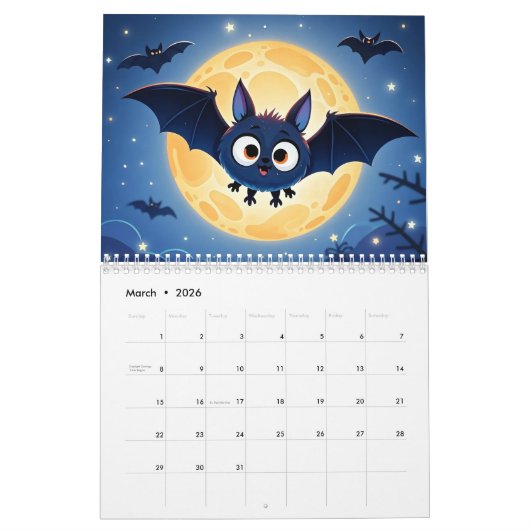 Cartoon-style Halloween art Kalender (Mar 2026)