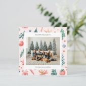 Cartoon Style Pastel Illustraties Vakantie Kaart (Staand voorkant)