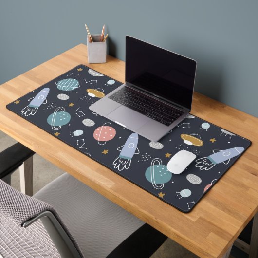 Cartoon Style Planets en Ruimteraketten Pattern Bureaumat (Kantoor 2)