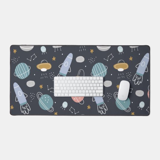 Cartoon Style Planets en Ruimteraketten Pattern Bureaumat (Keyboard & Muis)