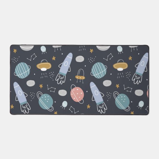 Cartoon Style Planets en Ruimteraketten Pattern Bureaumat (Voorkant)