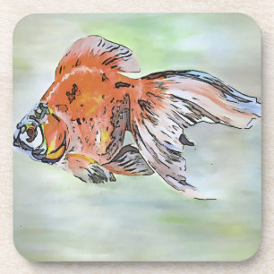 Cartoon Style Ryukin Goldfish Acrylverf Bier Onderzetter
