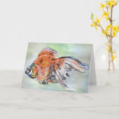 Cartoon Style Ryukin Goldfish Acrylverf Kaart (Gele Bloem)