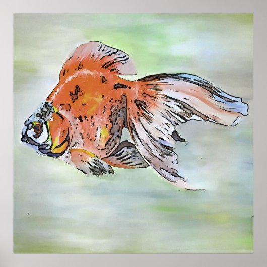 Cartoon Style Ryukin Goldfish Acrylverf Poster (Voorkant)