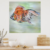 Cartoon Style Ryukin Goldfish Acrylverf Poster (Keuken)