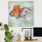 Cartoon Style Ryukin Goldfish Acrylverf Poster (Thuiskantoor)