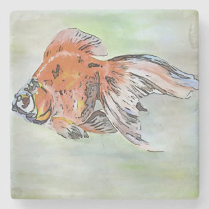 Cartoon Style Ryukin Goldfish Acrylverf Stenen Onderzetter