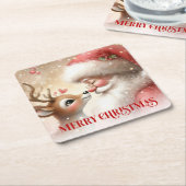 Cartoon Style Santa and Rudolph Holiday Coasters Kartonnen Onderzetters (Schuin)