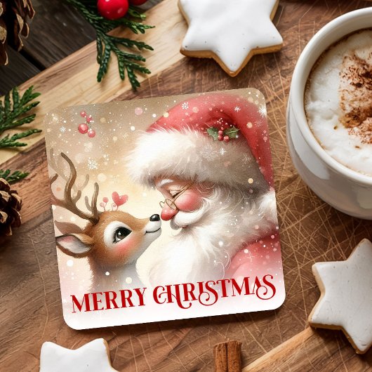 Cartoon Style Santa and Rudolph Holiday Coasters Kartonnen Onderzetters