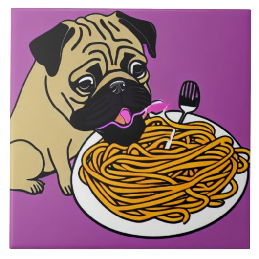 Cartoon Style Spaghetti Pug 2 Tegeltje (Voorkant)