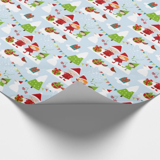 Cartoon Style White Kerstmis Cadeaupapier (Hoek)