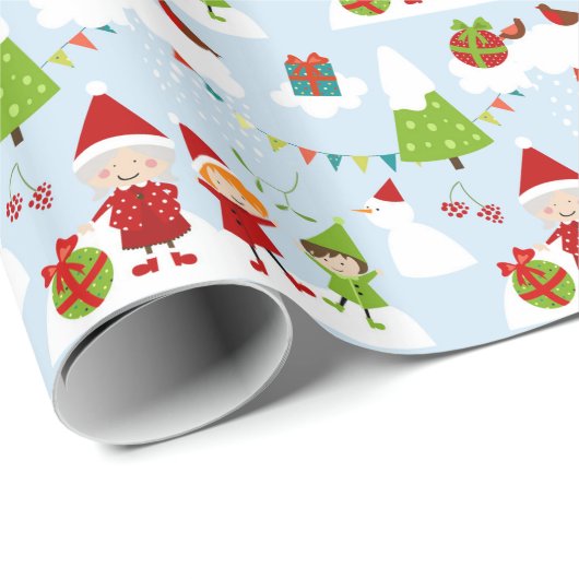 Cartoon Style White Kerstmis Cadeaupapier (Rol Hoek)