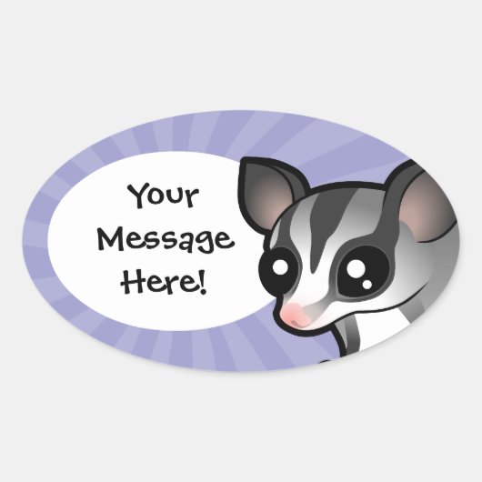 Cartoon Sugar Glider Ovale Sticker (Voorkant)