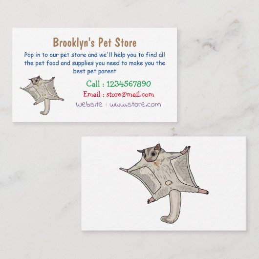 Cartoon suikerzweefvliegtuig visitekaartje (Voorkant / Achterkant)