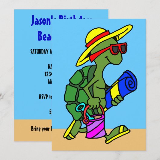 Cartoon Summer Turtle Invitation Kaart (Voorkant / Achterkant)