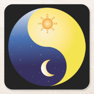 Cartoon Sun en Moon, Yin en Yang Symbol Kartonnen Onderzetters