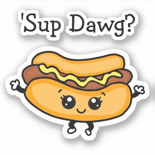 Cartoon Sup Dawg Hotdog Sticker (Voorkant)