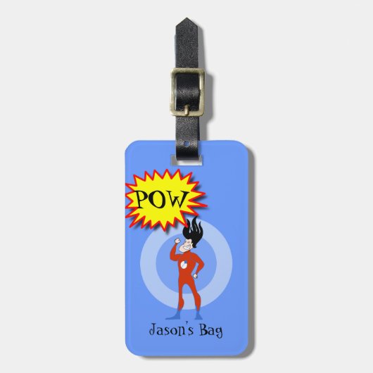 Cartoon Super Hero Bagagelabel (Voorkant verticaal)